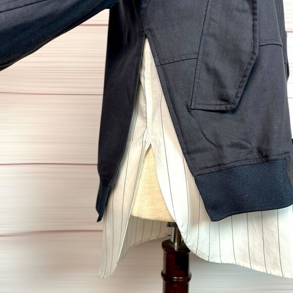 Sosken Charcoal Bomber Layered Combo Jacket & Striped Shirt Cotton Blend size 0 - Picture 7 of 16